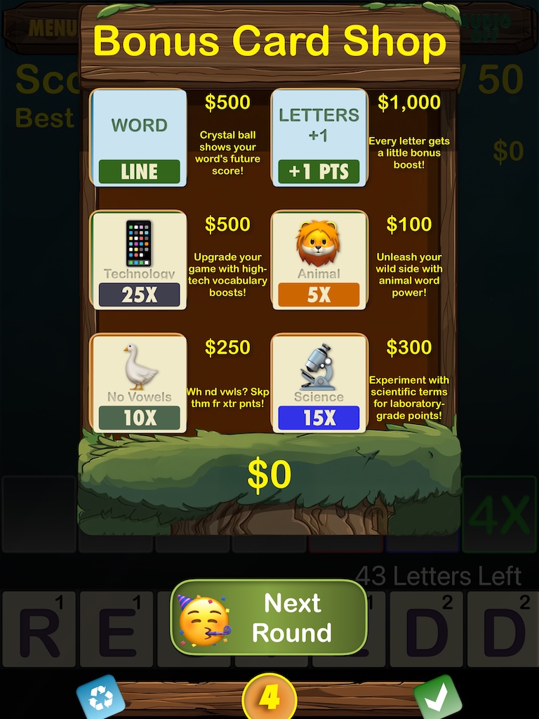 Wordoji bonus card shop